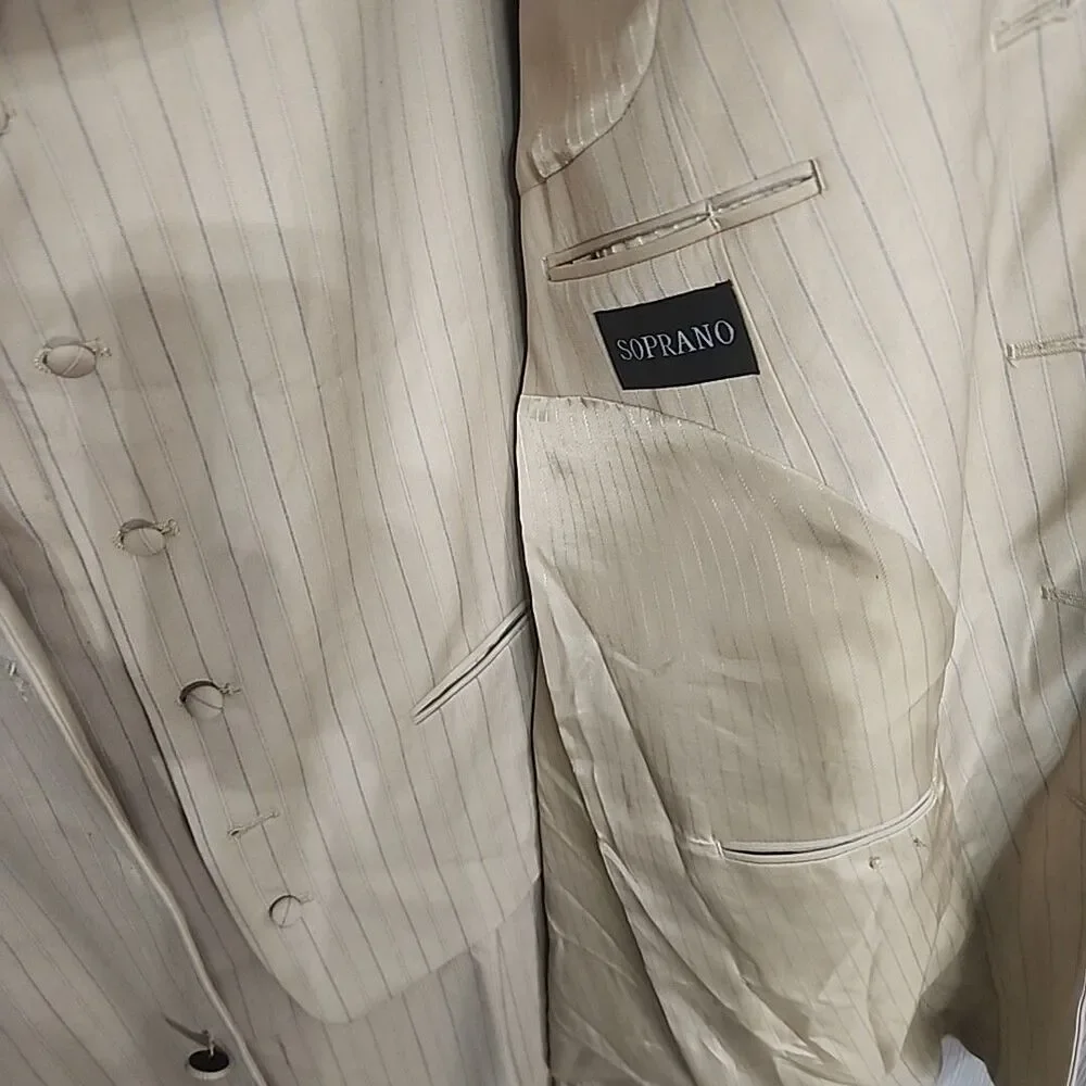 Suit Soprano Men's Tan 3 Piece 2XL-54L / 49L Pleated Front Pants Poly/Viscose